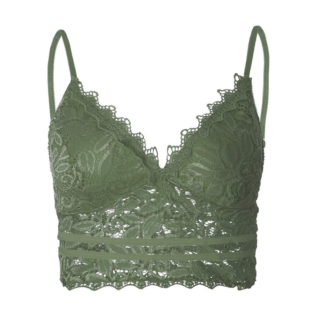 Aniywn Sexy Women Underwear Solid Color Lace Patchwork Vest Crop Wire Free Bra Tank Tops Blouse… Y-Green