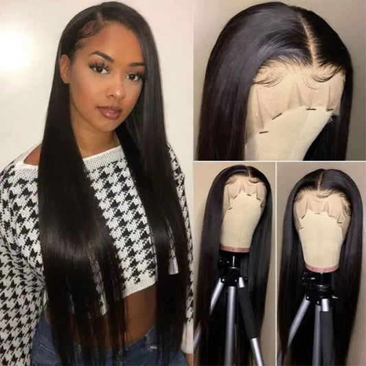 Ambeson Straight Lace Front Wigs Human Hair Pre Plucked with Baby Hair 150% Density Brazilian Virgin Frontal Wigs Human Hair Glueless HD Lace Closure Human Hair Wigs for Women(22 Inch)
