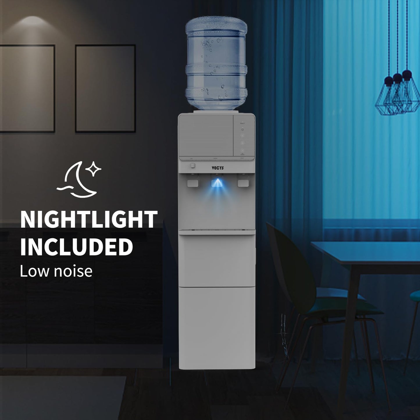 VECYS Hot and Cold Water Dispenser with Ice Maker, 27LBS Daily Ice Making, Child Safety Lock and Compatible with 3 or 5 Gallon Bottles, Ideal for Home and Office, White