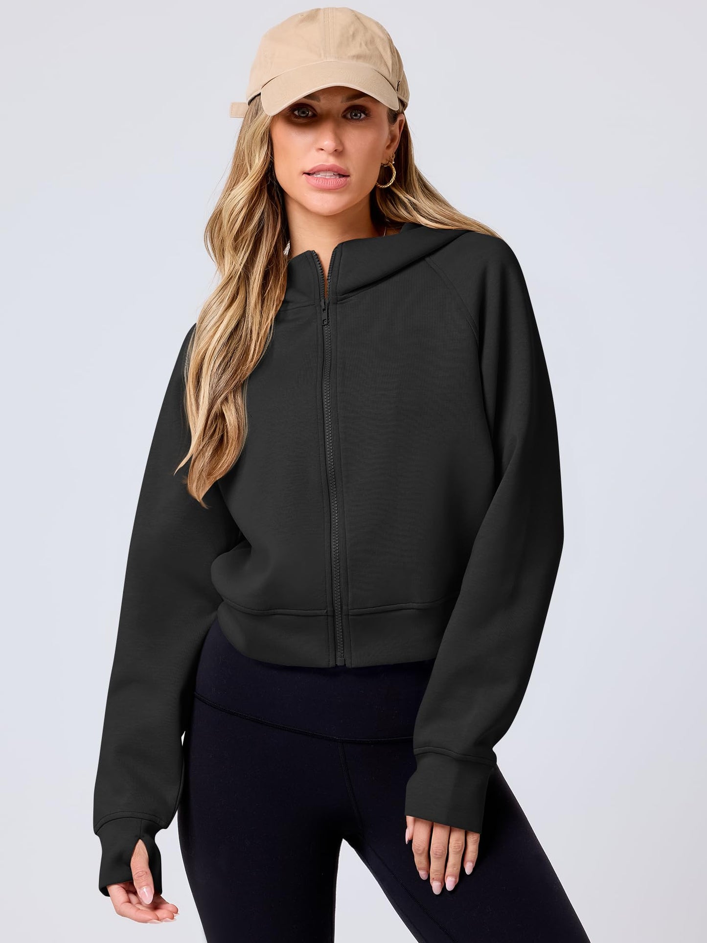 ANRABESS Womens Zip Up Hoodies Cropped Sweatshirts Fleece Jackets Fall Outfits Casual Hooded Y2k Tops Winter Clothes 2024 Black Small