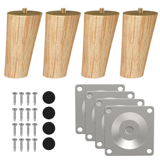 ROFMAPLE Wood Furniture Legs, 4 inch Solid Wood Sofa Legs Pack of 4 Round Couch Legs Replacement Legs for Sofa Dresser Coffee Table Cabinet Bed Home DIY (4"/10cm Slant)