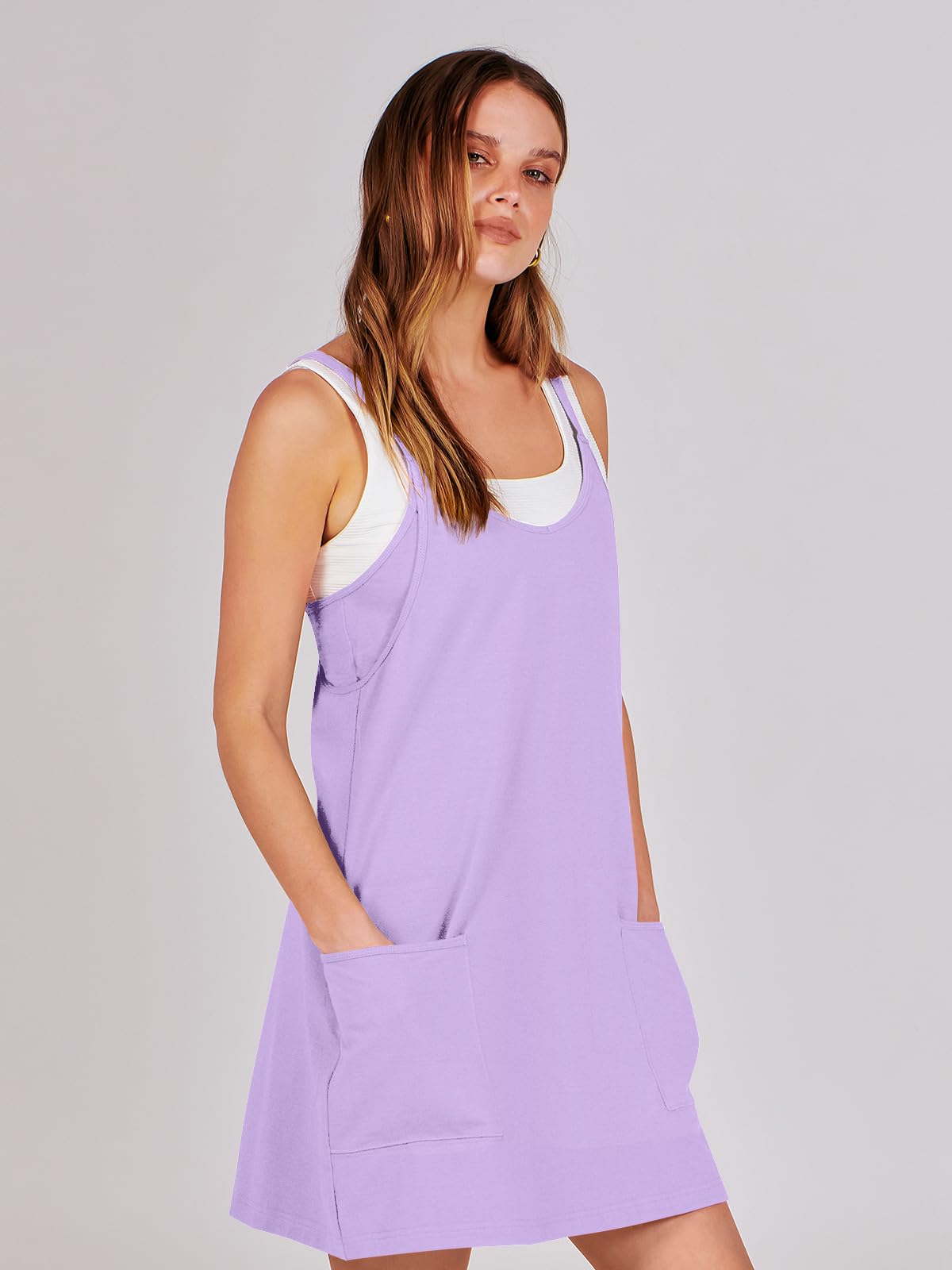 ANRABESS Women Summer Mini Romper Dress Workout Tennis Active Sports Athleisure Outfits built in Shorts Trendy Vacation Purple X-Smal