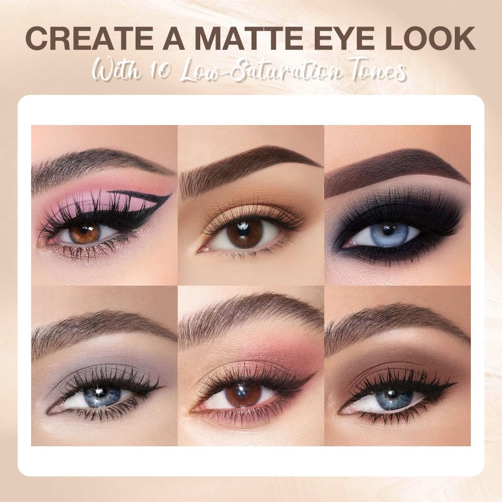 10 Colors Nude Brown Pink Matte Shimmer Eyeshadow Palette for Eye Makeup,High Pigmented Tan Black Eye Shadow Primers Powder Palet de sombras de ojos