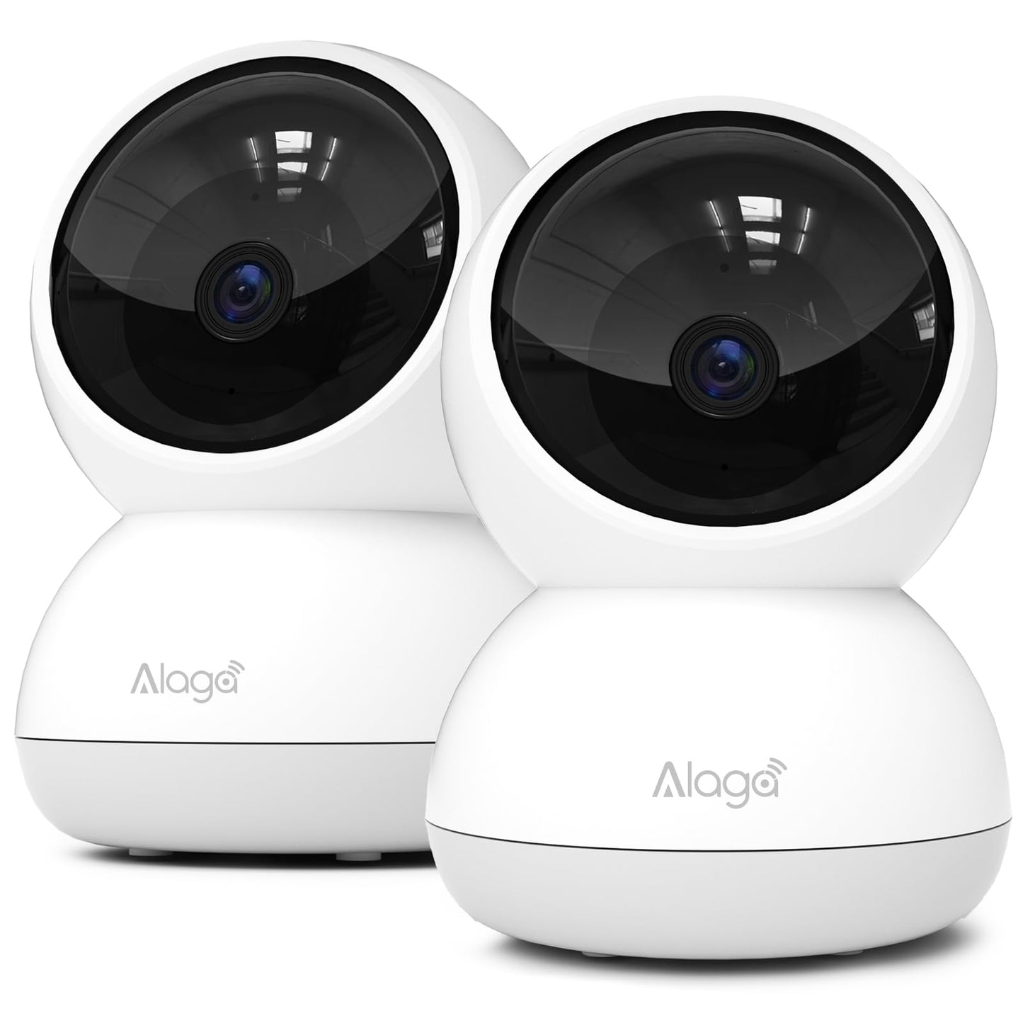 Alaga Indoor Security Camera,3K 5G and 2.4G WiFi, 360° Pan/Tilt, Human/Pet/Motion AI, Night Vision, Speaker, Indoor Camera with Phone App, Compatible with Alexa & Google Assistant，2-Pack White