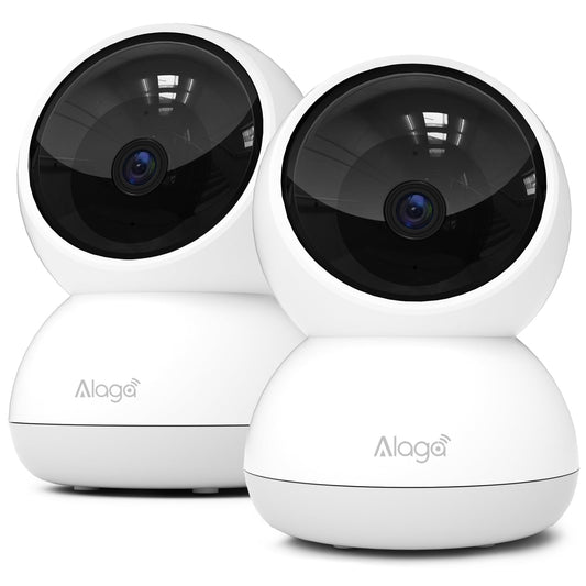 Alaga Indoor Security Camera,3K 5G and 2.4G WiFi, 360° Pan/Tilt, Human/Pet/Motion AI, Night Vision, Speaker, Indoor Camera with Phone App, Compatible with Alexa & Google Assistant，2-Pack White
