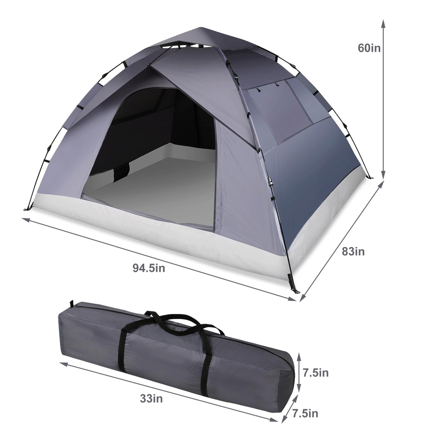 1/2/3/4 Person Pop-Up Camping Tent, Instant Setup Family Tent with Double Layer & Large Mesh Windows, Portable for Hiking, Backpacking & Outdoor Adventures, Waterproof & Windproof