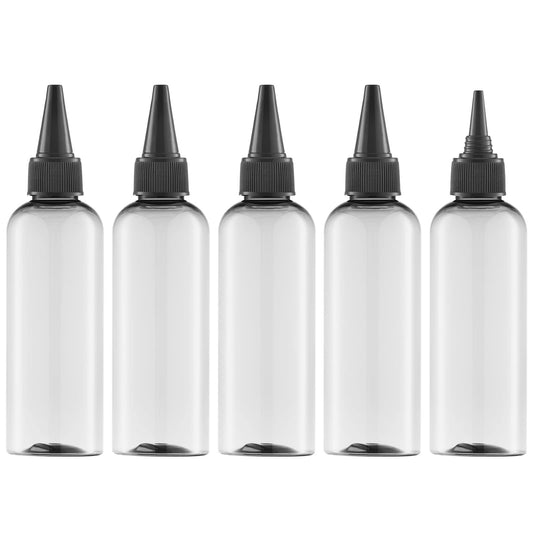 Tekson Hair Color Applicator Bottles, 5 Pack Refillable Squeeze Bottle, Empty Plastic Twist Top Cap Bottles (3.4 OZ, Clear)