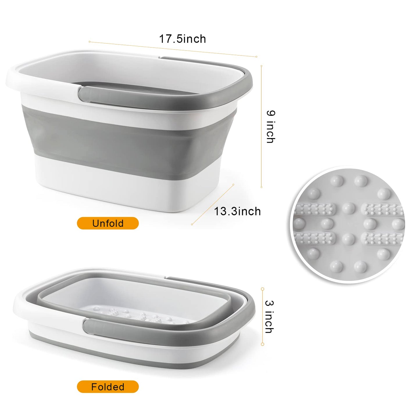 ALYSTER Collapsible Foot Bath with Handle - 15L/4 Gallons Massager Foot Soak Tub for Dry Cracked Feet, Pedicure Treatment