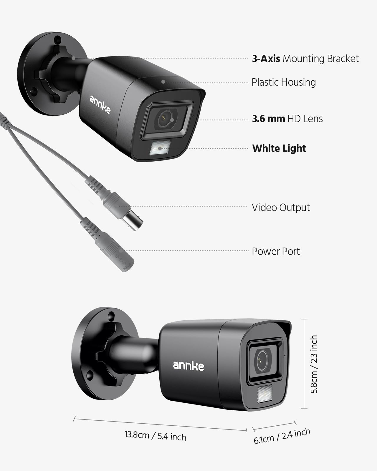 ANNKE 1080p HD-TVI Security Surveillance Camera for Home CCTV System, 2MP Bullet BNC Camera with 85 ft Super Night Vision, IP66 Surveillance Weatherproof Add–on Wired Cam