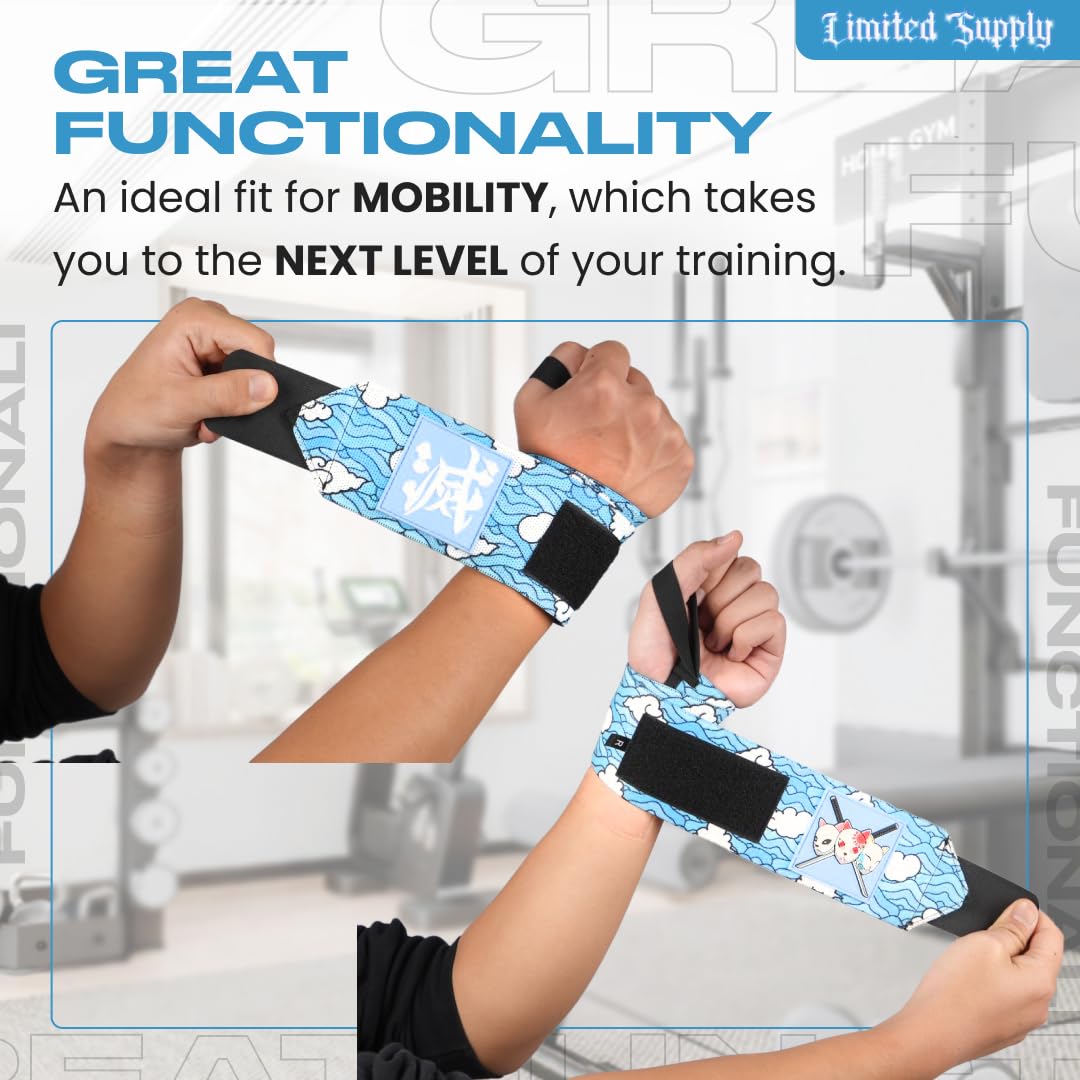 Anime Wrist Wraps Camo Lifting Straps 24" for Men and Women - 1 Pair Each, Gym Accessories Support Weightlifting, Powerlifting, Strength Training, and Improve Workout, Blue Sakonj