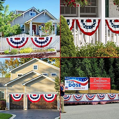 American Patriotic Bunting Flag, American Flag Bunting1.5x3Ft for Outside, Decoration Flags, Patriotic Half Fan Bunting Flag with Brass Grommets for 4th of July Indoor Outdoor Decorations (Set of 6)