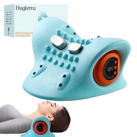 Hugterra Neck Massager, Electric Neck and Back Traction Relaxer Portable Compact Massage Pillow for Chair Ideal