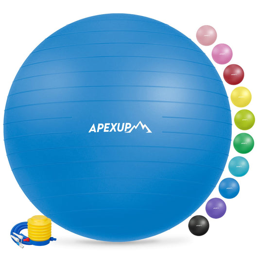 APEXUP Yoga Ball Exercise Ball, Anti Slip Stability Ball Chair, Heavy Duty Large Gym Ball for Fitness, Balance, Core Workout and Physical Therapy (S (15"~18") 45cm, Blue)