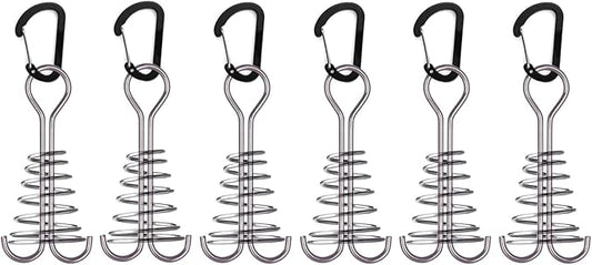 TRIWONDER 6pcs Deck Plank Board Tent Stakes Aluminum Spring Anchor Fishbone Guyline Cord Adjuster Tent Pegs with Carabiners for Outdoor Camping Hiking