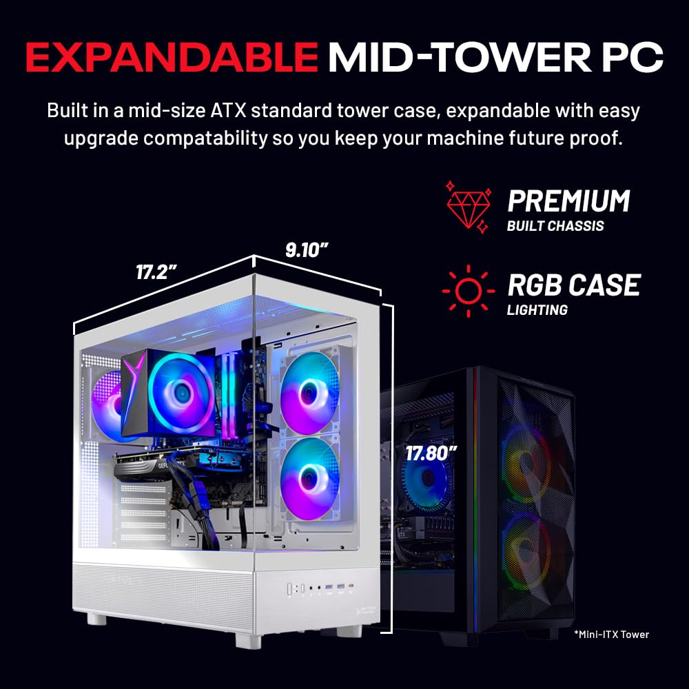 Skytech Gaming Azure 3 Desktop PC, Ryzen 5 7600 3.8 GHz (5.1GHz), NVIDIA RTX 5060, 1TB NVMe SSD, 16GB DDR5 RAM 5200, 650W Gold PSU, Wi-Fi, Win 11