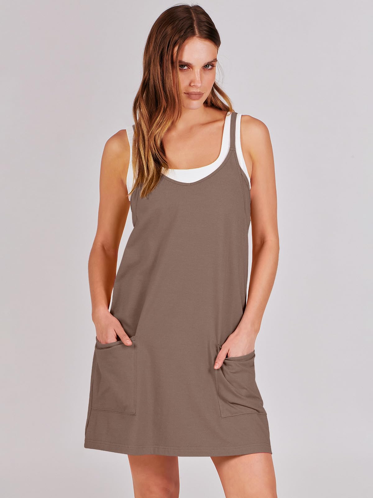 ANRABESS Women Summer Mini Romper Dress Workout Tennis Active Sports Athleisure Outfits built in Shorts Trendy Vacation Coffee X-Smal
