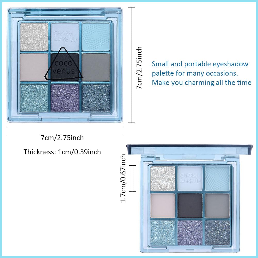 AMY'S DIARY Sky Blue Colorful Eye shadow Palette Makeup,9 Color Matte Shimmer Natural Eye Eyeshadow palettes Highly Pigmented Neutral Naturing-Looking Long Lasting Waterproof