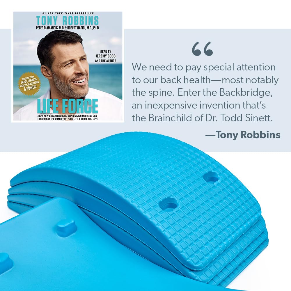 Backbridge (Blue), Adjustable Lower & Upper Back Stretcher For Lumbar Support Spine Alignment & Back Pain Relief By Renowned Kinesiologist Dr. Sinett