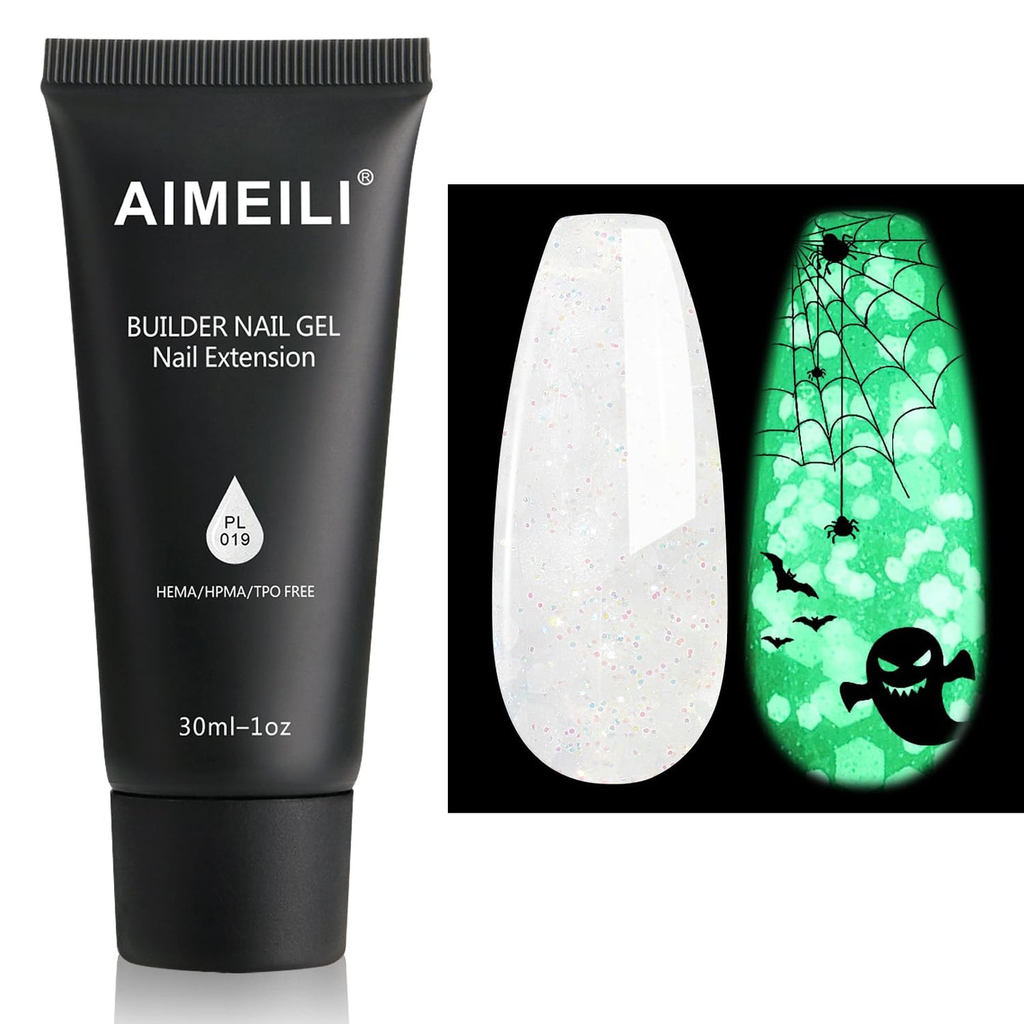 AIMEILI Poly Gel Builder Kit, Glow in the Dark, Hema Free Poly Nail Enhancement, DIY Salon Nail At Home Gift for Women - 019