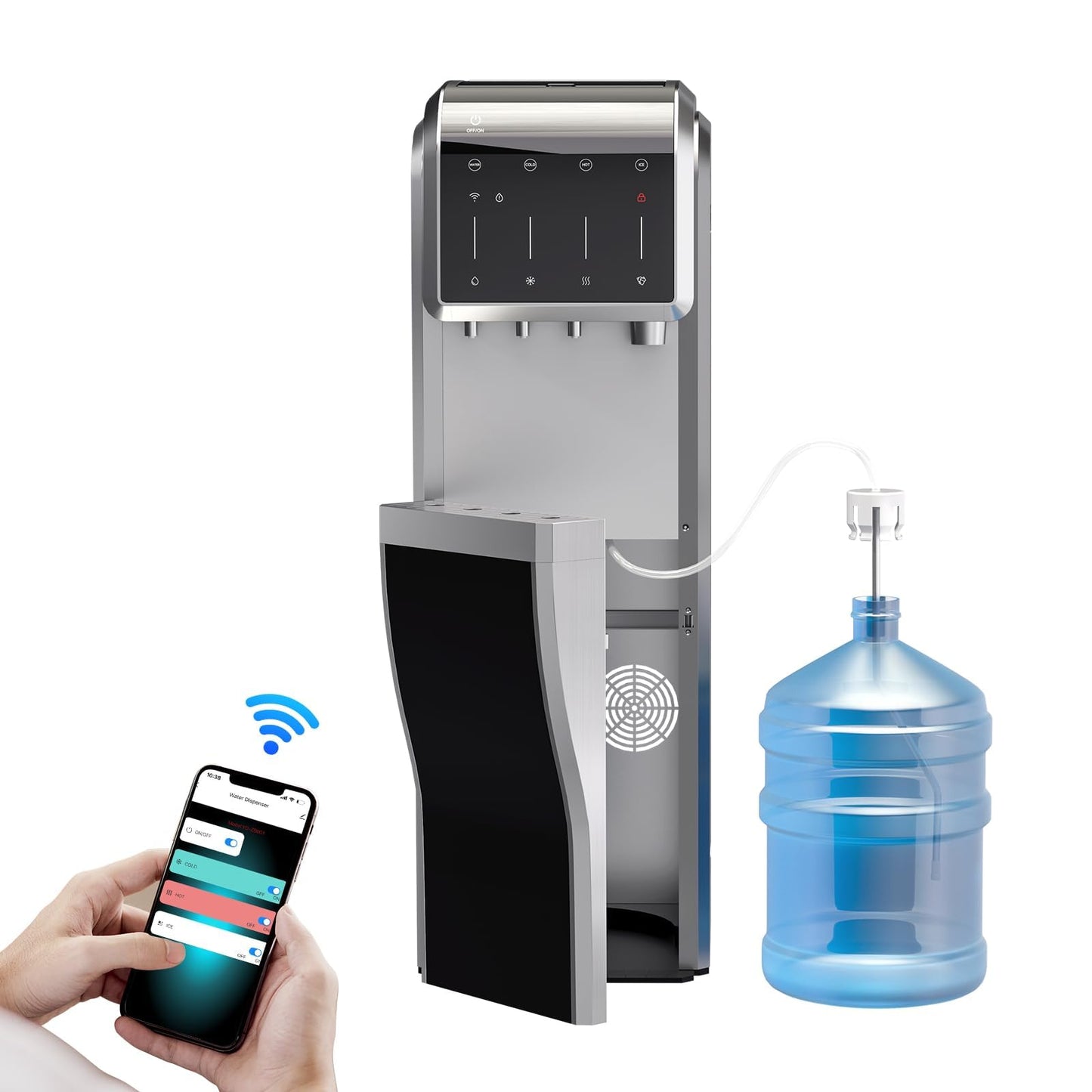 ICEPURE Multi-Function WiFi Water Cooler with Bullet and Crushed/Chewable Ice Maker, 5 Gallon Bottle Bottom Loading, Hot Cold Water Dispenser Built-in Ice Machine Combo, 35lbs/24H, Stainless Steel