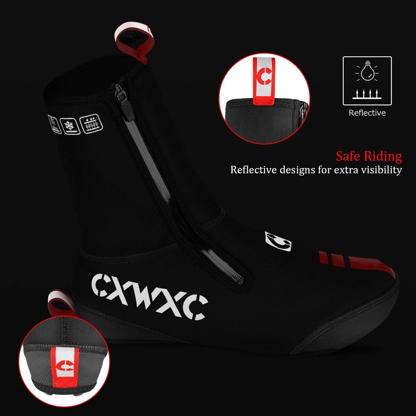 CXWXC Cycling Shoe Covers Neoprene Waterproof,Winter Thermal Warm Full Bicycle Overshoes for Men Women,Road Mountain Bike Booties Black