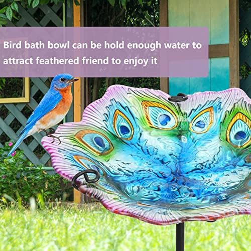 MUMTOP Glass Bird Bath, Garden Outdoor Birdbaths Birdfeeder with Metal Stake Peacock Bird Baths for Outside Yard