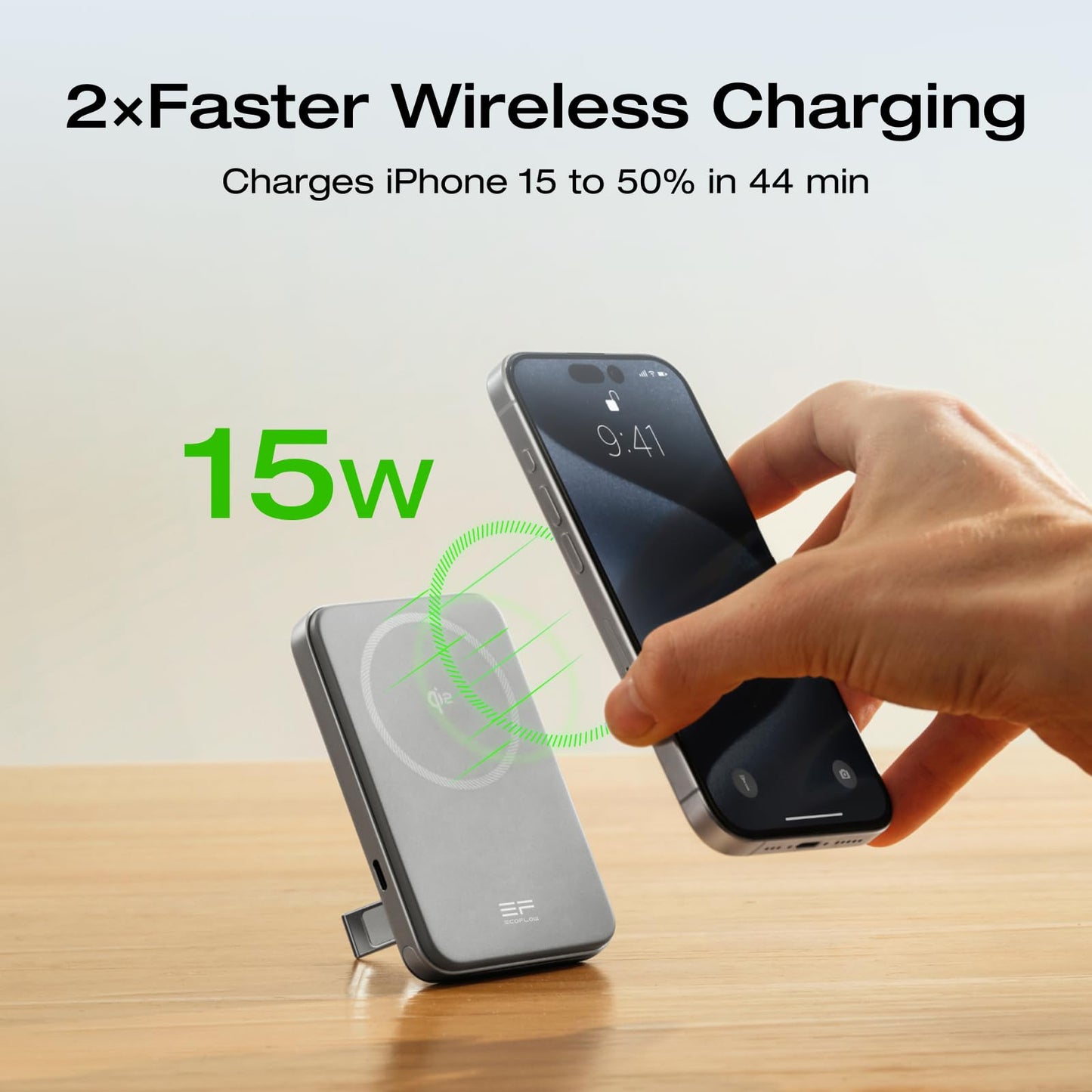 EF ECOFLOW Rapid Power Bank Wireless 5000mAh & 30W GaN USB C Charger, Qi2 Certified Ultra-Fast Magnetic Portable Charger with Stand & Built-in Cables, Battery Pack Compatible with iPhone 16/15/14/13