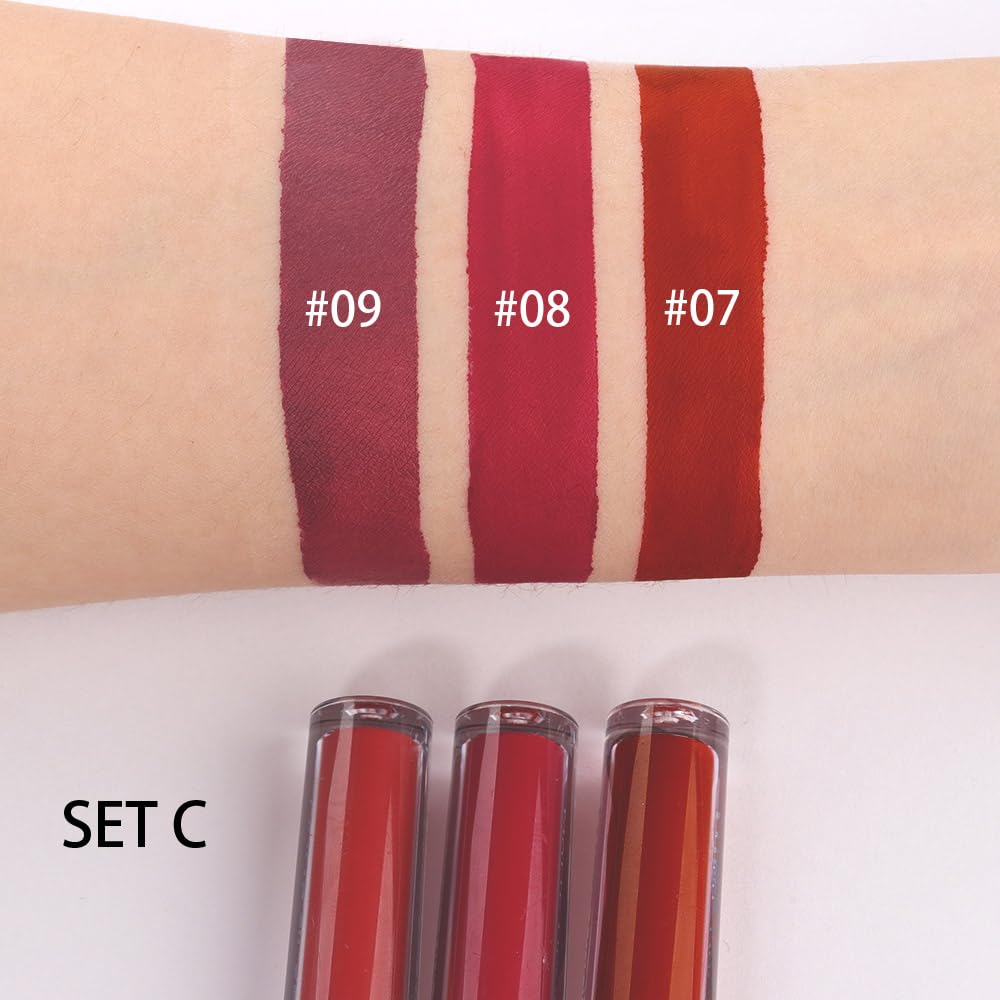 AMY'S DIARY Matte Plum Liquid Lipstick 3Pcs Sets,24-hour Lipstick Dark Deep Maroon Purple Brown Plum Red Lip Stain 24 Smudge Waterproof for Women (03#)