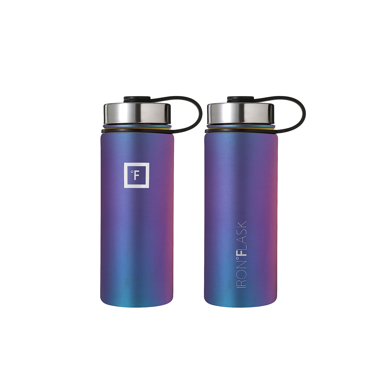 IRON °FLASK Camping & Hiking Hydration Flask, Wide Mouth, 3 Straw Lids, Stainless Steel Outdoor Water Bottle, Double Walled, Insulated Thermos, Metal Canteen - Aurora, 18 Oz