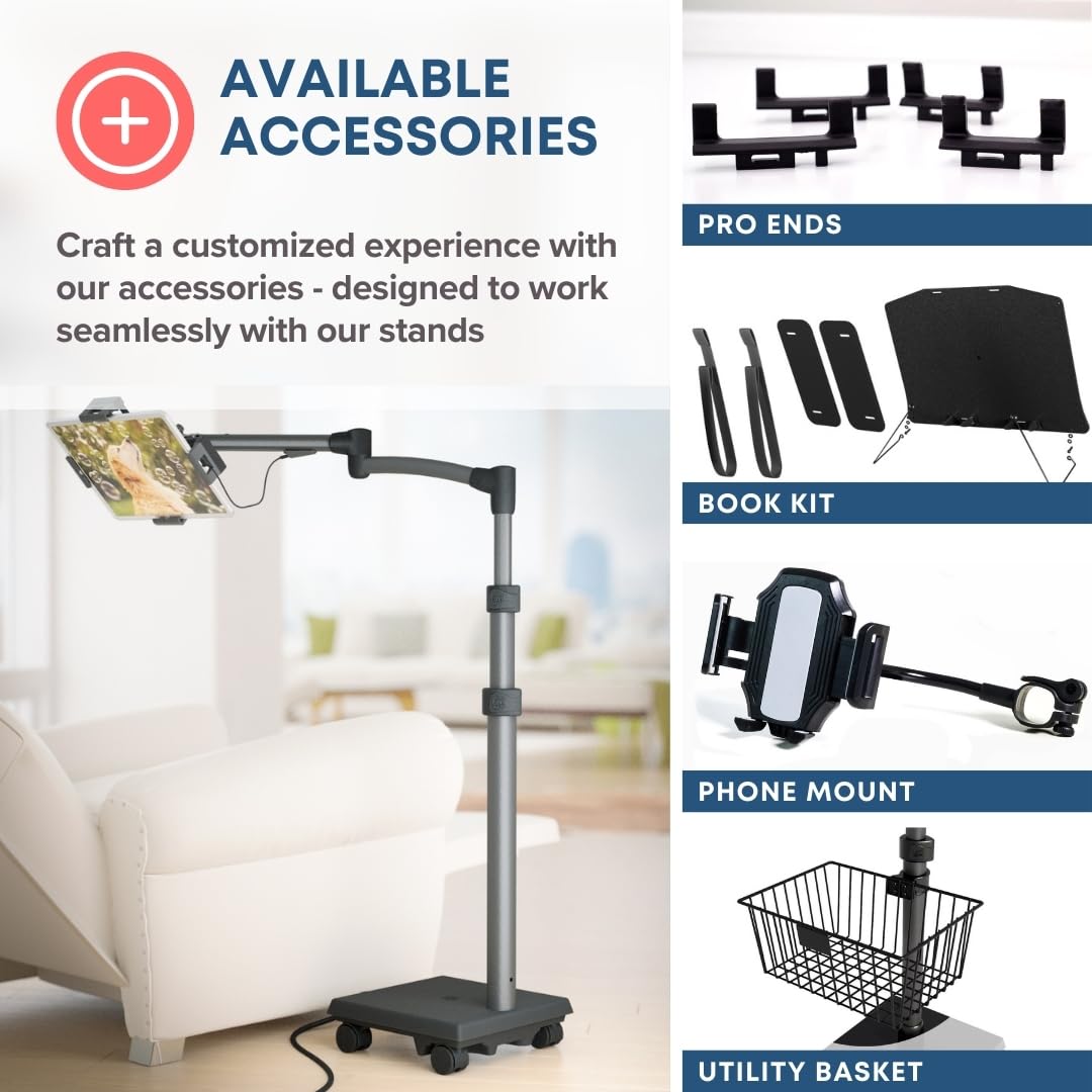 LEVO G2 Commercial Sturdy Egonomic Tablet Rolling Cart Stand with 60 Watt USB-C Charging Port for Most iPad Pro, Surface Pro, Amazon, Samsung, Kindle Touchscreens and More.