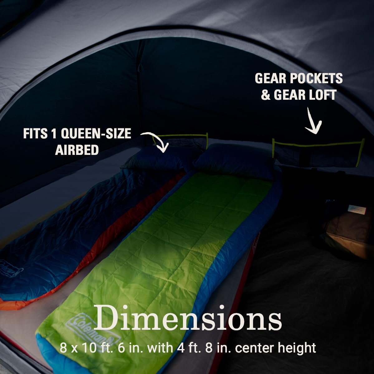 Coleman Skydome Dark Room Tent with Screen Room & 5-Minute Setup, Weatherproof 4/6 Person Tent Blocks 90% of Sunlight, Rainfly & Carry Bag Included, Made of PFAS-Free Materials