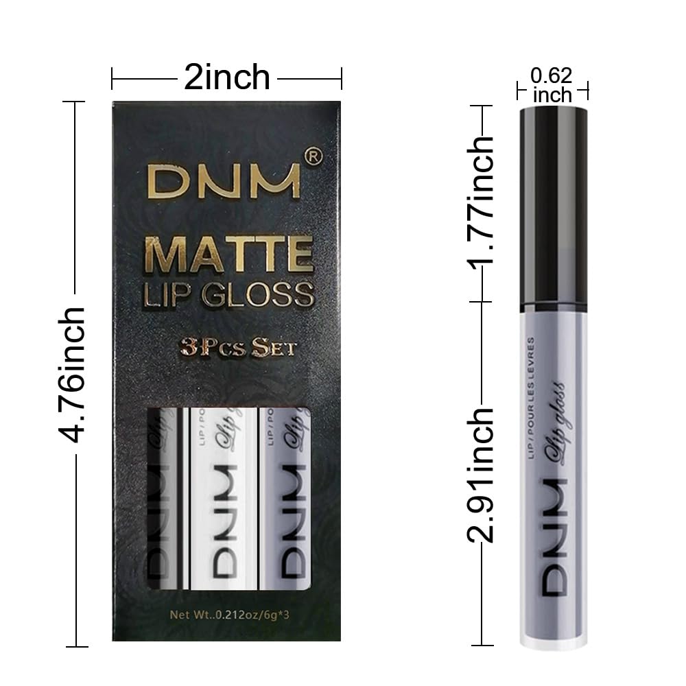 AMY'S DIARY Black White Gray Matte Plum Liquid Lipstick 3Pcs Sets,24-hour Lipstick Long Lasting Permanent L Magic Lipstick Waterproof Lip Stain 24 Smudge Waterproof for Women (Set16)