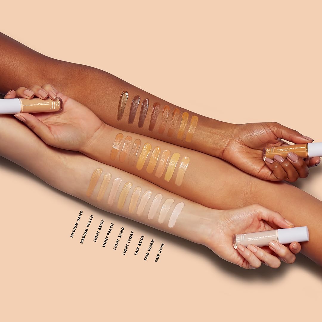 e.l.f. Hydrating Camo Concealer, Lightweight, Full Coverage, Long Lasting, Conceals, Corrects, Covers, Hydrates, Highlights, Fair Warm, Satin Finish, 25 Shades, All-Day Wear, 0.20 Fl Oz