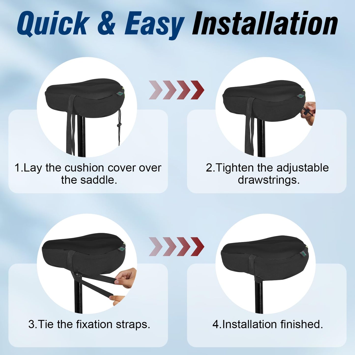 Zacro Bike Seat Cushion - Gel Padded Bike Seat Cover for Men Women Comfort, Extra Soft Exercise Bicycle Seat Compatible with Peloton, Outdoor & Indoor (Large, Black)