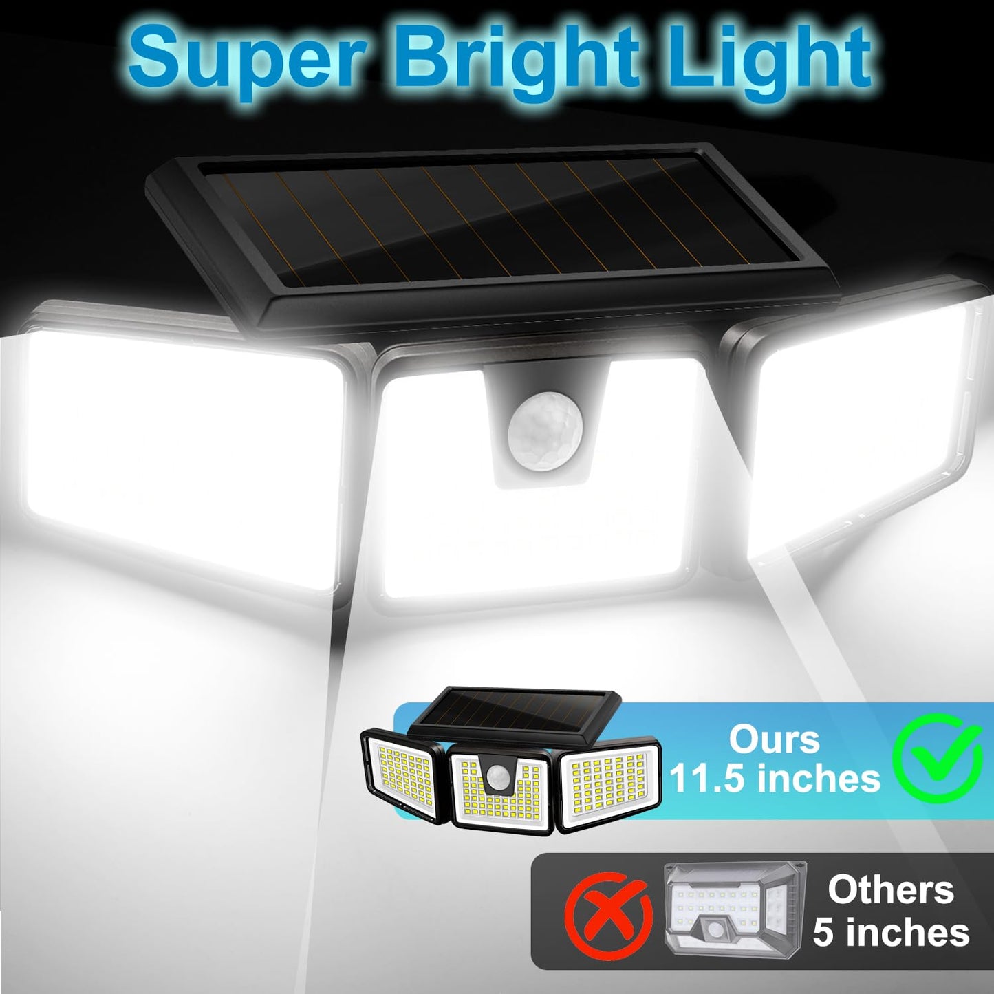 AmeriTop Solar Lights Outdoor, 2 Pack 233 LED High Brightness Cordless Solar Motion Sensor Lights; 3 Adjustable Heads, 270° Wide Angle Illumination, IP65 Waterproof, Security LED Flood Light(Daylight)