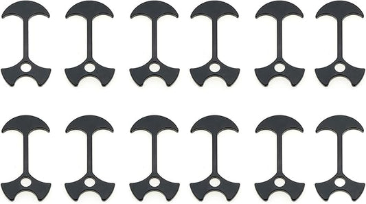 12Pcs Deck Plank Road Camping Fish Bone Nail Rope Buckle Tent Windproof Rope Fish Bone Nail Aluminum Alloy Anchor Buckle Fish Bone-Shape, Black