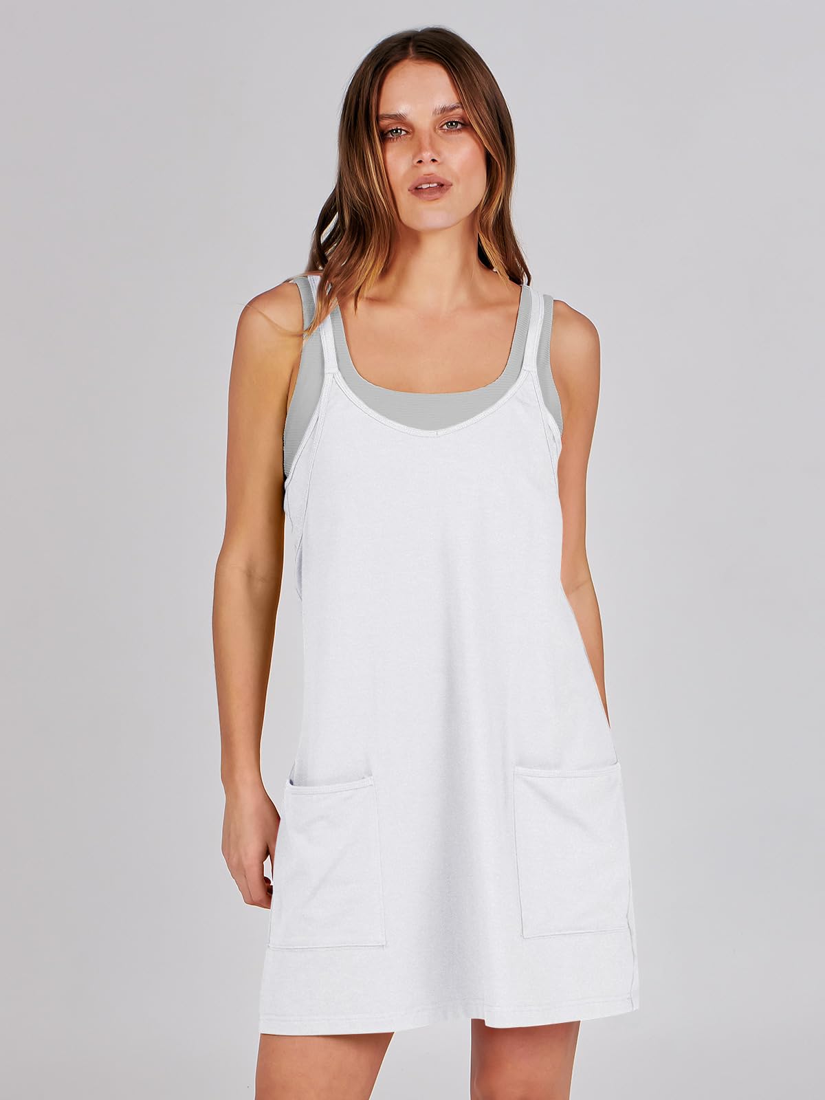 ANRABESS Women Summer Mini Romper Dress Workout Tennis Active Sports Athleisure Outfits Built in Shorts Trendy Vacation White Small