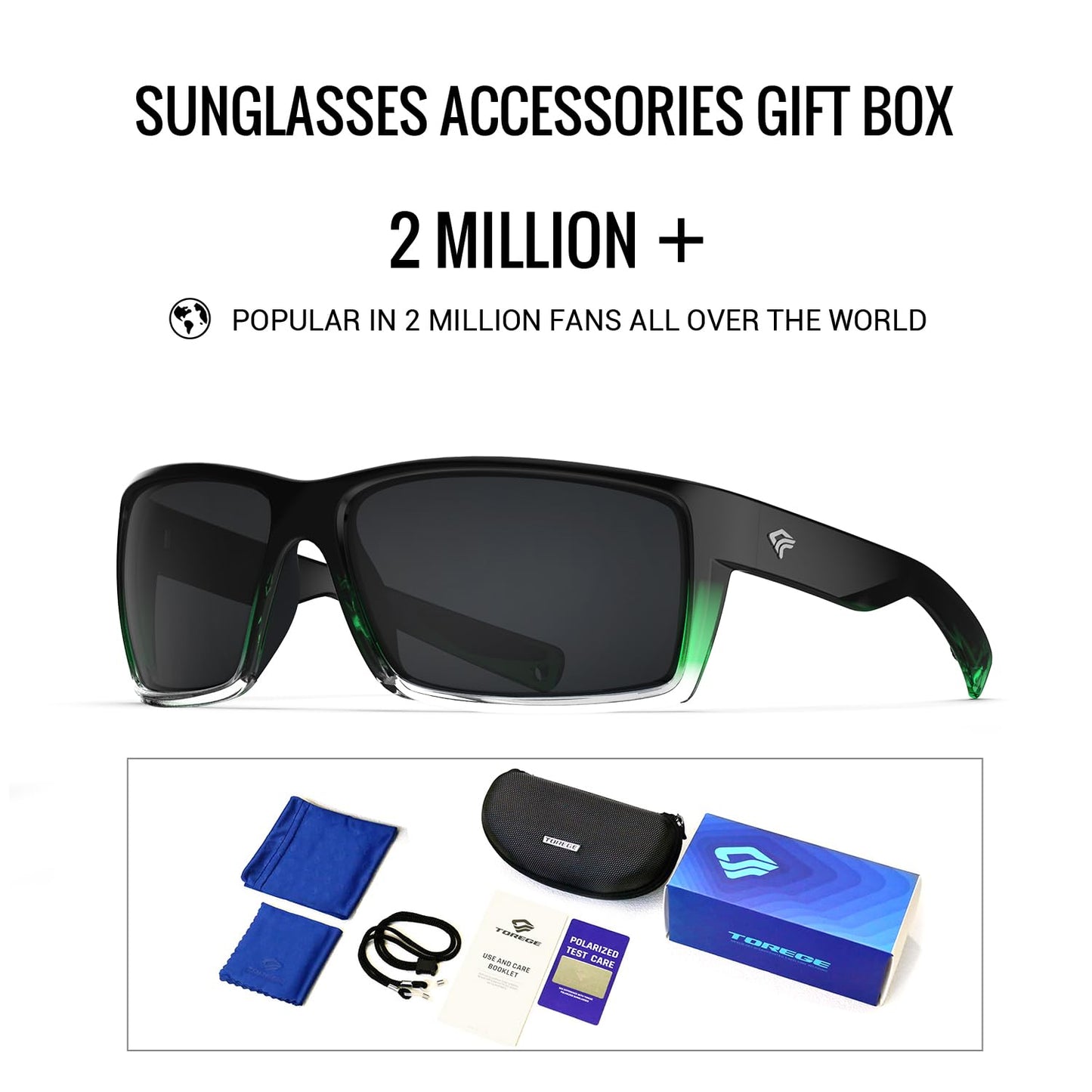 TOREGE Sports Polarized Sunglasses for Men Women Flexible Frame Cycling Running Driving Fishing Trekking Glasses TR24 (Transparent Gradient Black Green&Transparent Black Lens)