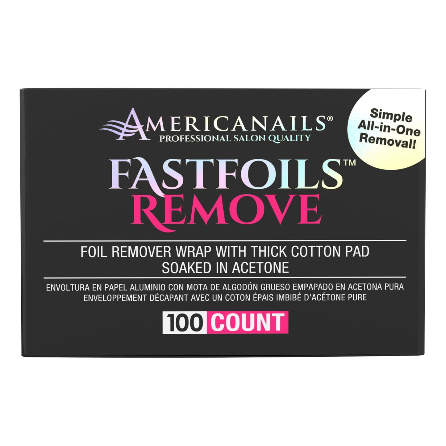 Americanails FastFoils 100 ct, One Step Gel Polish Foil Remover Wraps, All-In-One Foil Remover With Thick Cotton Pad & Pure Acetone, Remove Nail Polish, Gel Polish, Gel Nails, Acrylic Nails, Dip Nails