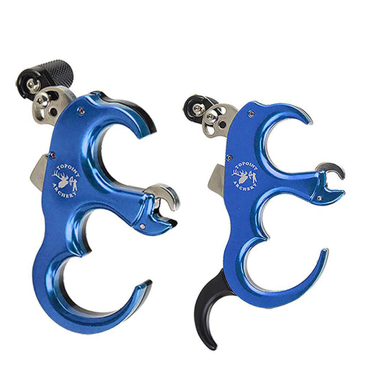 SHARROW Bow Release Aid 3/4 Fingers Automatic Archery Release Aluminium Alloy Thumb Trigger for Compound Bow Accessory (Blue)