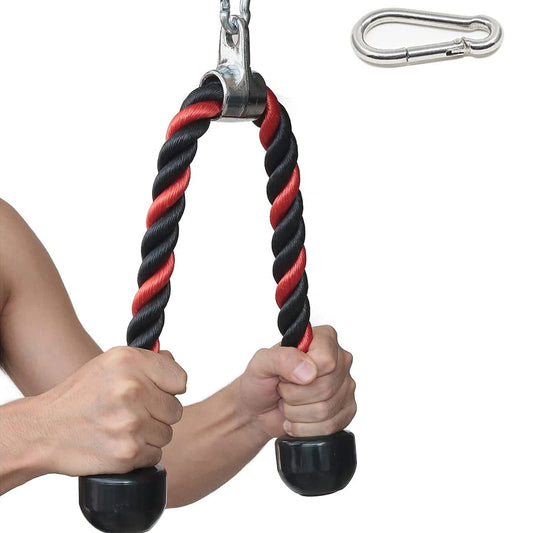 Tricep Rope 27 & 35 inches 2 Colors Fitness Attachment Cable Machine Pulldown Heavy Duty Coated Nylon Rope with Solid Rubber Ends (27'' Black&Red)