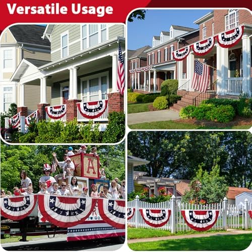 American Bunting Flags Outdoor 3x6 FT, 4th of July Pleated Large Fan Flags, USA Patriotic Banner Decorations for Outside Porch Door Yard Garden, Red White and Blue Decor (4)