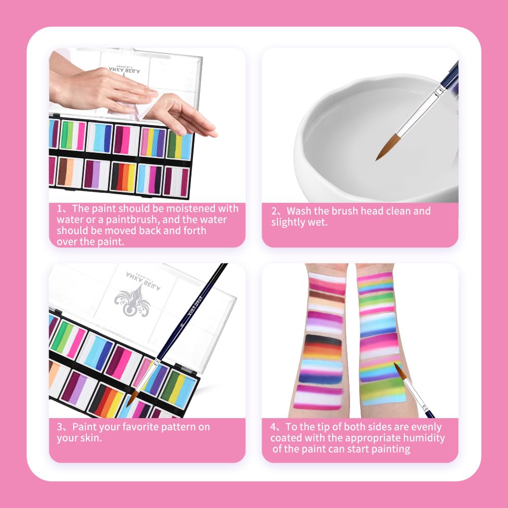 Anka Bella Face Painting Kit Professional12x10gm Water Based Non Toxic Face Paint with Stencils &14 Professional Brushes,for Birthday Halloween Makeup Party ,Rainbow Body Paint Festivals kisd&Adults