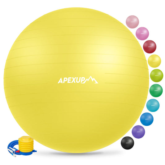 APEXUP Yoga Ball Exercise Ball, Anti Slip Stability Ball Chair, Heavy Duty Large Gym Ball for Fitness, Balance, Core Workout and Physical Therapy (S (15"~18") 45cm, Yellow)