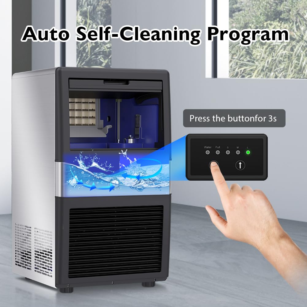 Ice Maker, Commercial Ice Machine,90Lbs/Day, Stainless Steel Ice Machine with 18Lbs Capacity,36 Ice Cubes Per Cycle Ideal for Restaurant, Bars, Home and Offices, Includes Scoop Silver