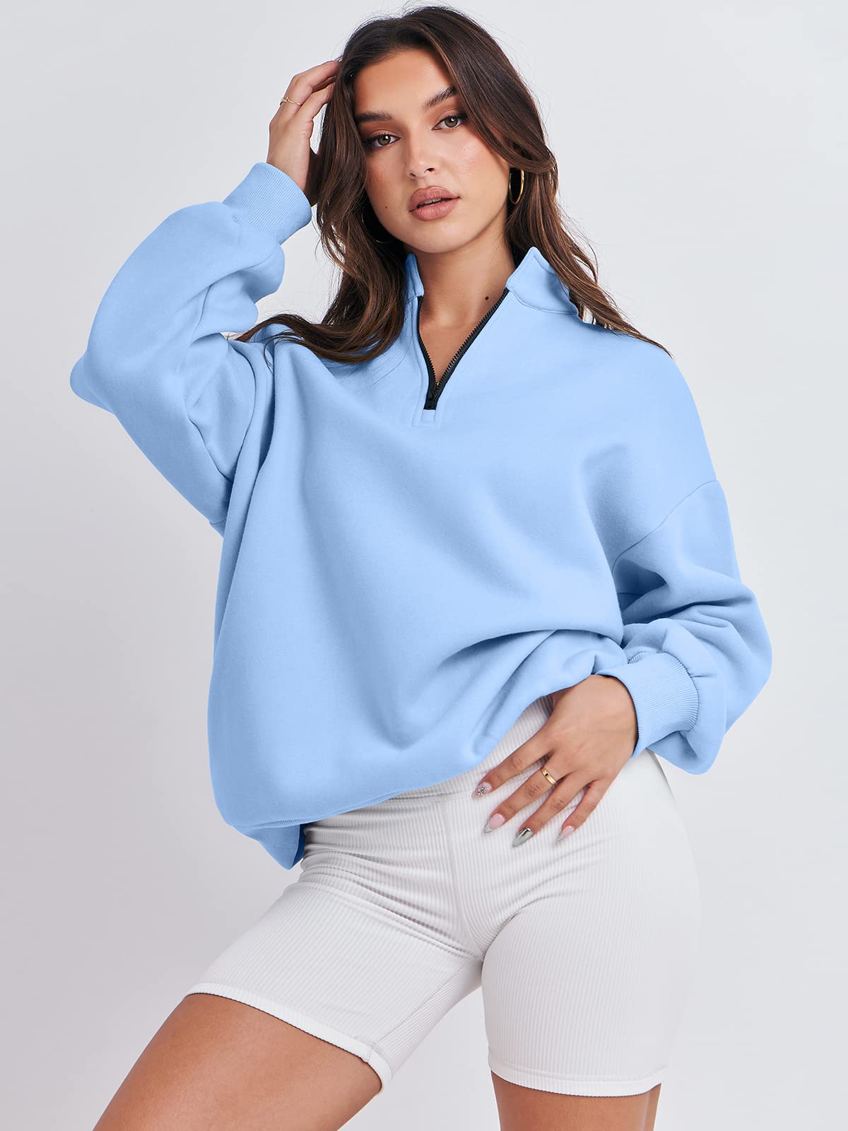 ANRABESS Women Oversized Sweatshirts Hoodies 1/4 Half Zip Pullover Top Fall Fashion Outfits 2024 Y2k Clothes 1018qianlan-S
