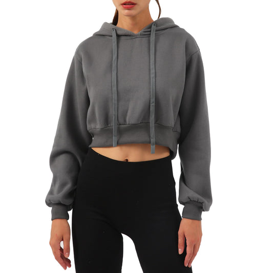 Amazhiyu Womens Fleece Pullover Cropped Hoodies Casual Drop-Sleeve Crop Top Winter Ash, XX-Large