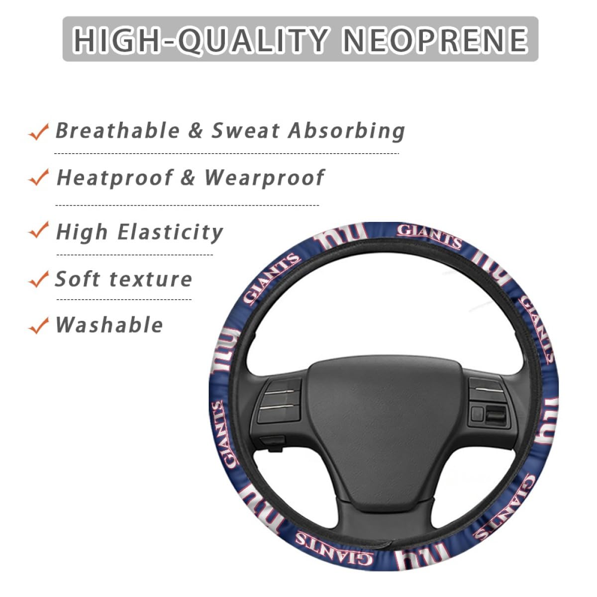 ALTMSTE fit Giants Steering Wheel Cover for car Gifts,Universal Fit 14-15 Inch for Most car for Giants Car Accessories for Sports Fans. (for JR)