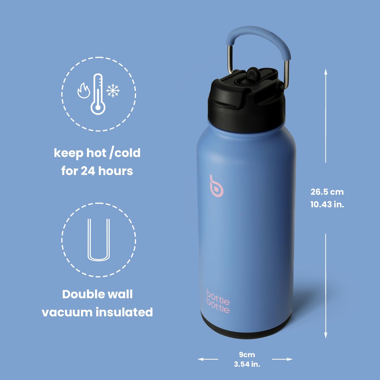 BOTTLE BOTTLE 32oz Insulated Water Bottle Stainless Steel Sport Water Bottle with Straw Dual-use Lid Design for Gym with Pill Box (sky summer)