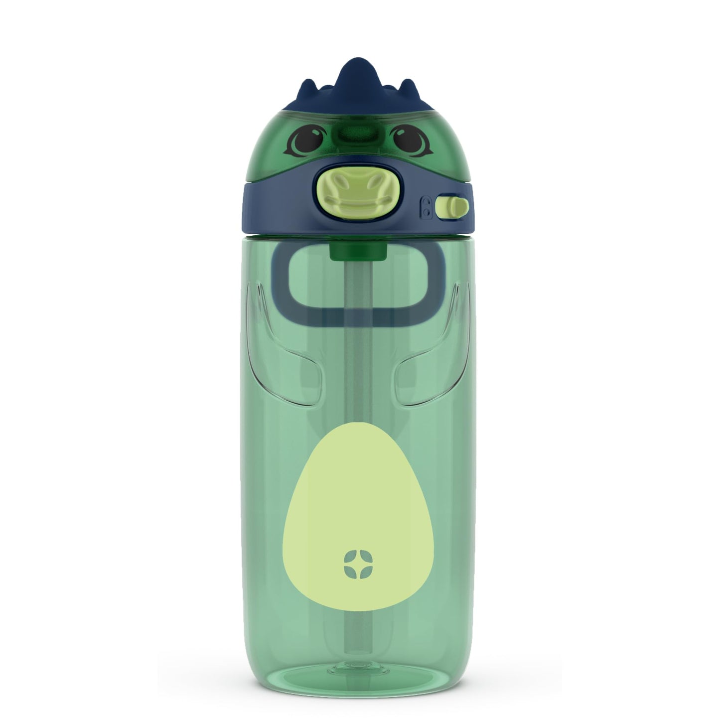 Ello Ellies 16oz Plastic Kids Water Bottle with Straw and Built-in Carrying Handle and Leak-Proof Locking Lid for School backpack, Lunchbox and Outdoor Sports, Dino